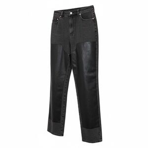 Avec Les Filles Black Denim Jeans w Faux Leather Panel Front Size 29